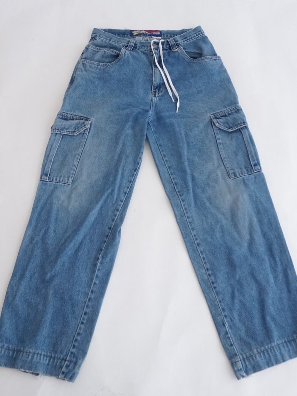 On The Brink Blue Embroidered Baggy Skater Rave Wide-leg Stove Pipe Jeans 14.5"